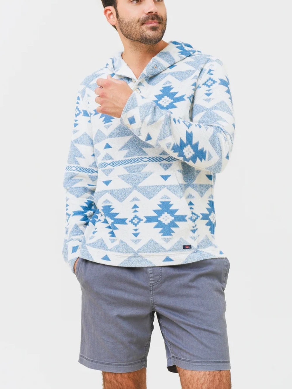 Faherty Men's Doug Good Feather Cabana Pacific Hoodie Large Terry Cloth Coastal